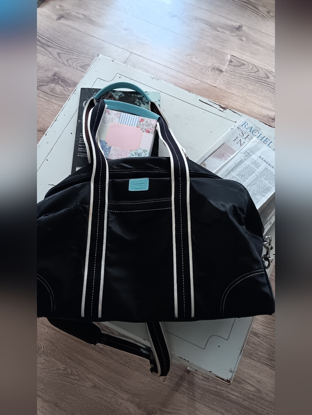 Coach  Black, Brown & Blue Extra Large Hampton Duffle Travel Bag ⚘️ - Picture 6 of 15